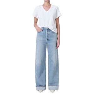 Agolde Dame High Rise Wide Leg Cuffed Jeans Denim in Showdown